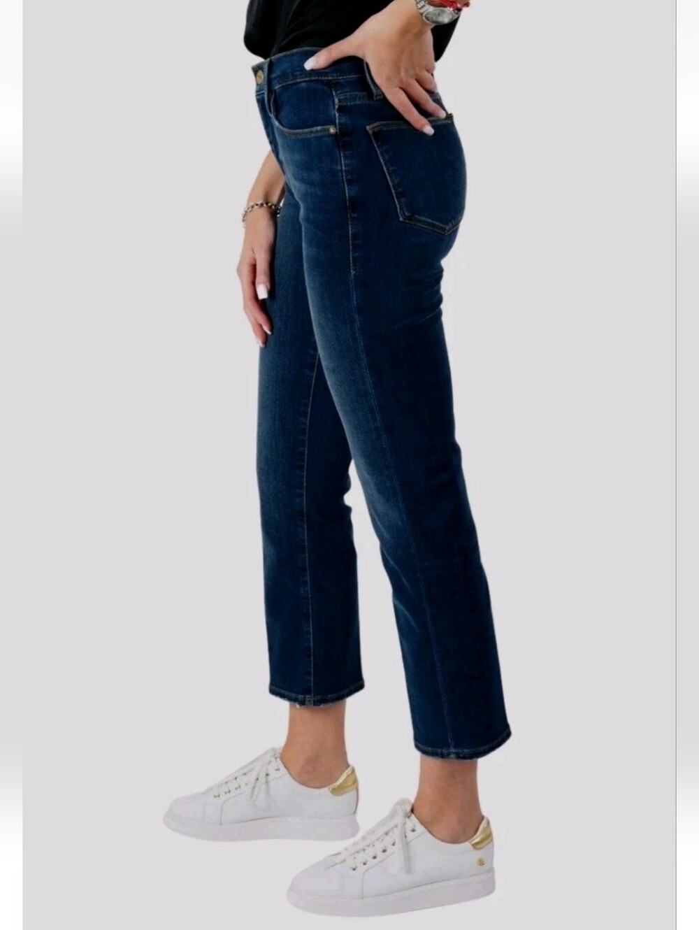 Frame Le High Straight Leg Jeans Dark Wash Ankle Stretch Mid Rise Minimalist 24 - Picture 3 of 13